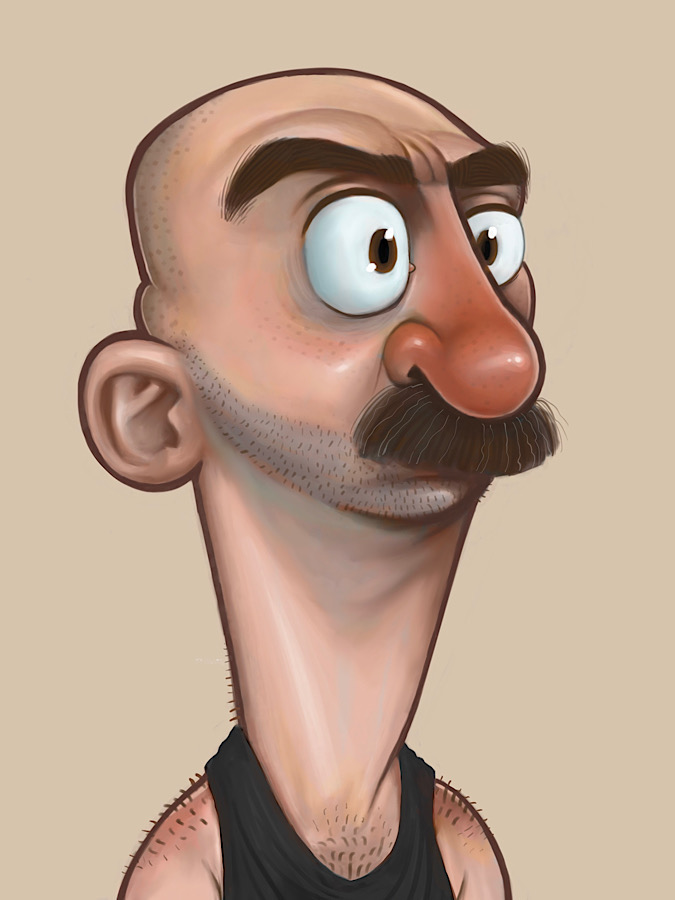Mustached bald man character design